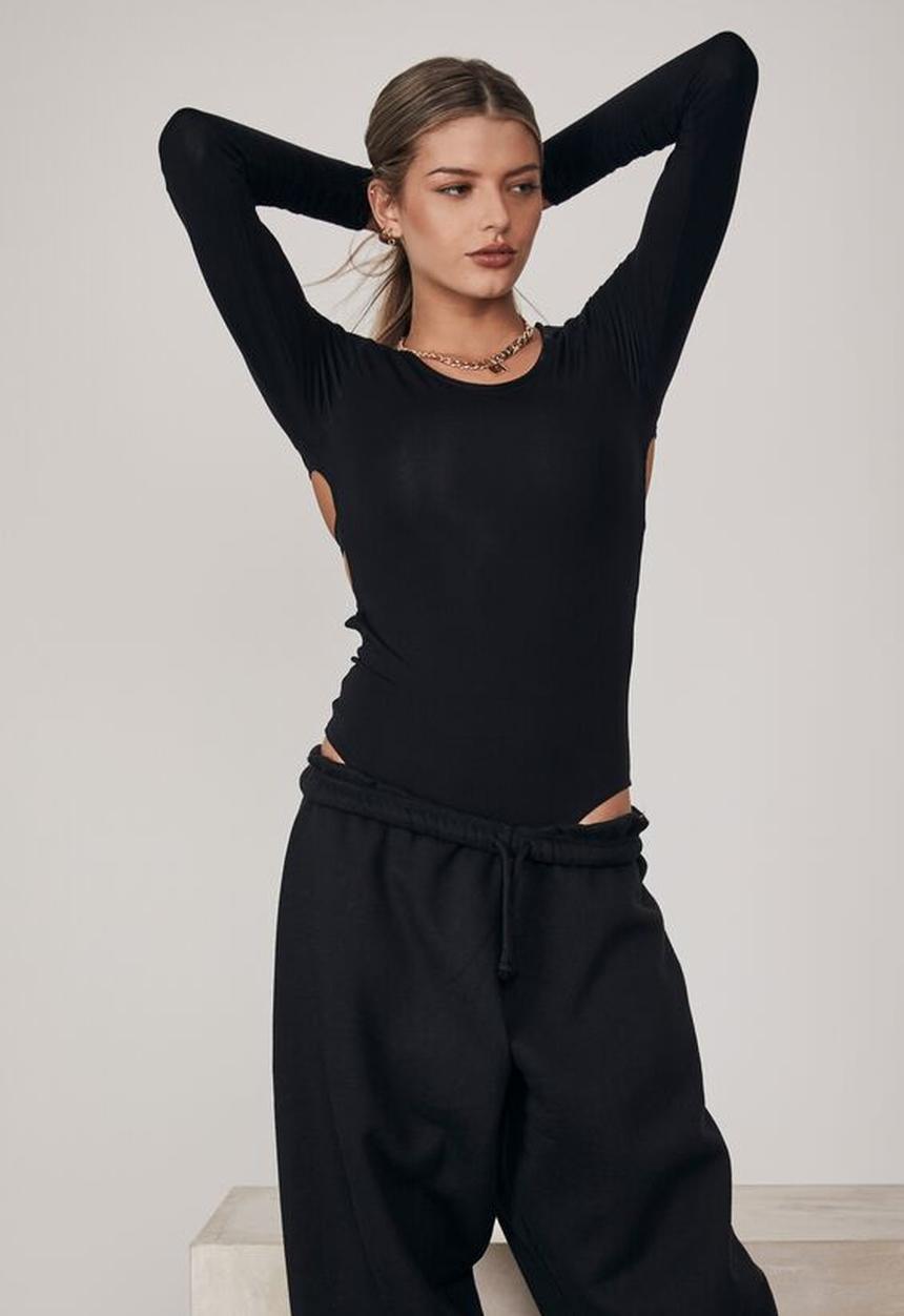 Factorie - Long sleeve open back bodysuit - black