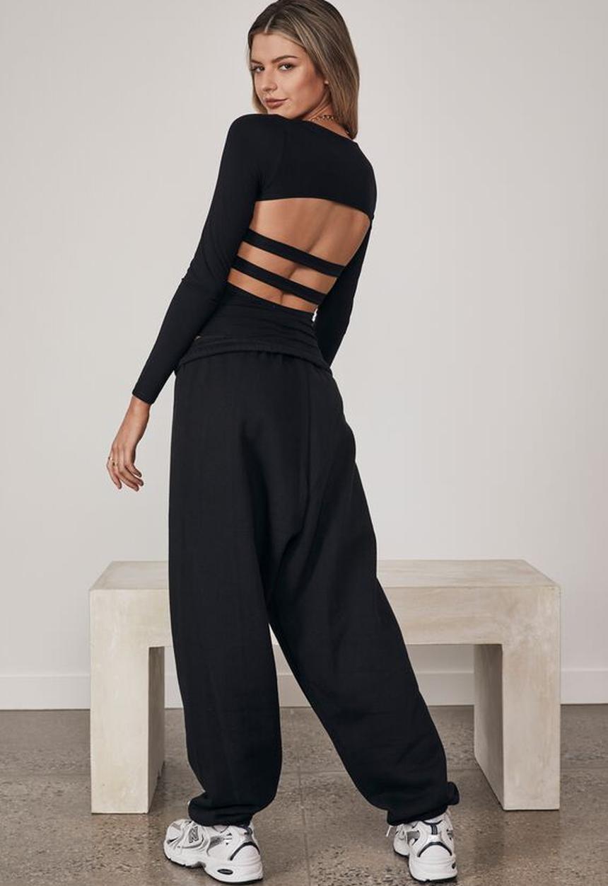 Factorie - Long sleeve open back bodysuit - black