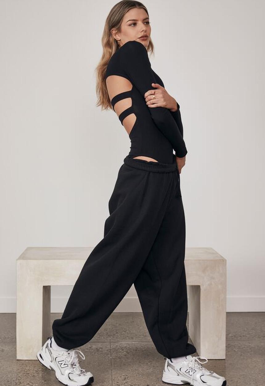 Factorie - Long sleeve open back bodysuit - black