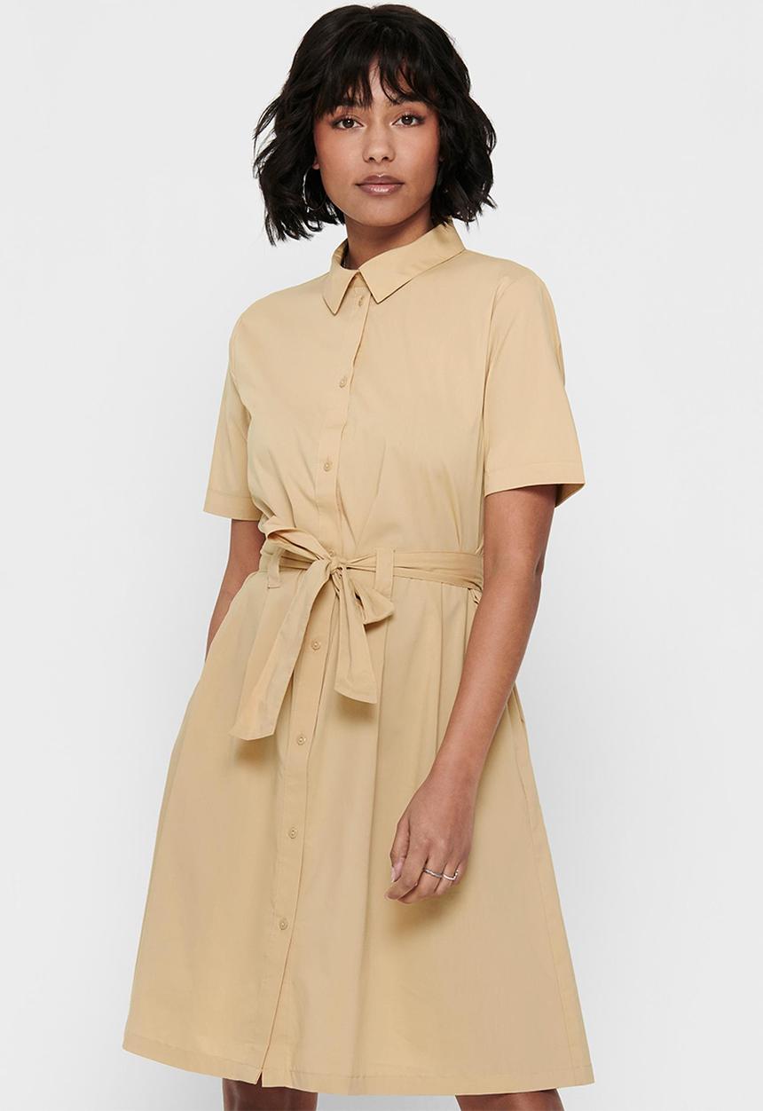 Jacqueline de Yong - Millie life short sleeve dress - warm sand