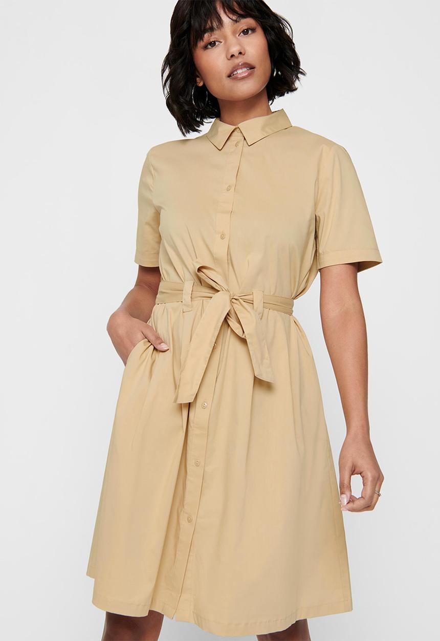 Jacqueline de Yong - Millie life short sleeve dress - warm sand