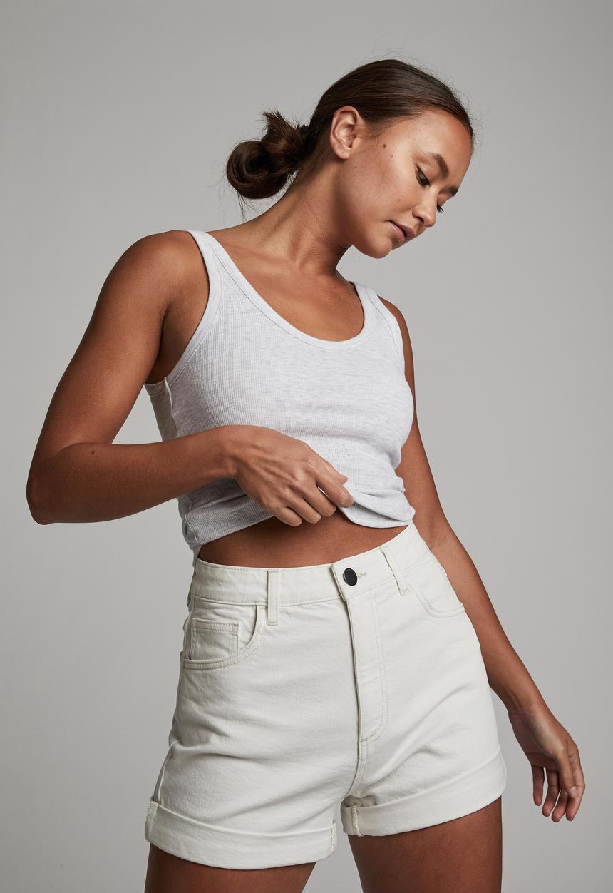 Cotton On - High rise classic stretch denim short - whitehaven