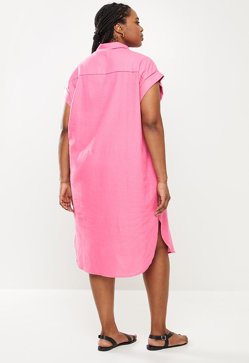 Me&B - Plus dropped shoulder shirt dress - pink