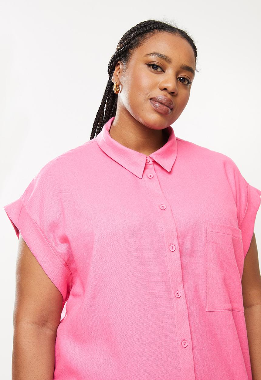 Me&B - Plus dropped shoulder shirt dress - pink