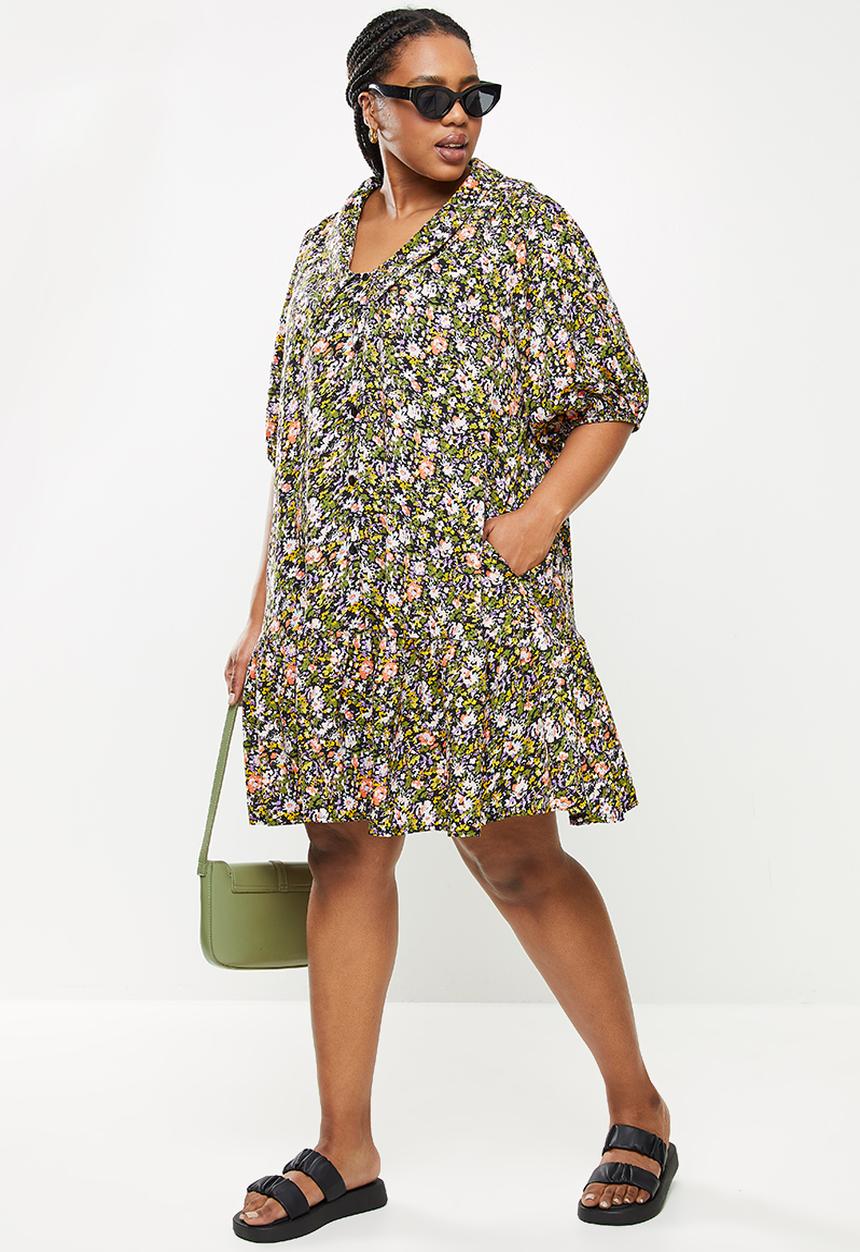 Me&B - Plus dropped waist shirt dress with drop collar - multi 