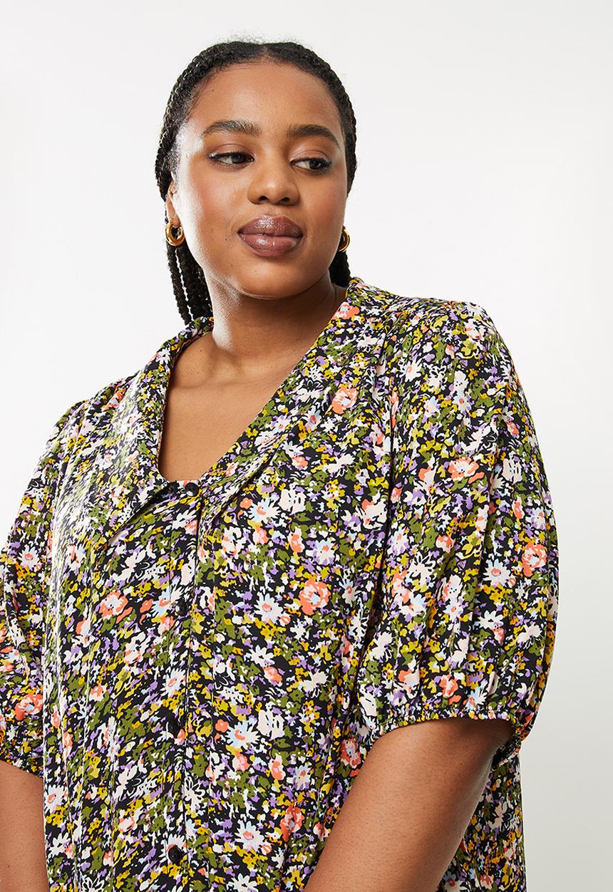 Me&B - Plus dropped waist shirt dress with drop collar - multi 