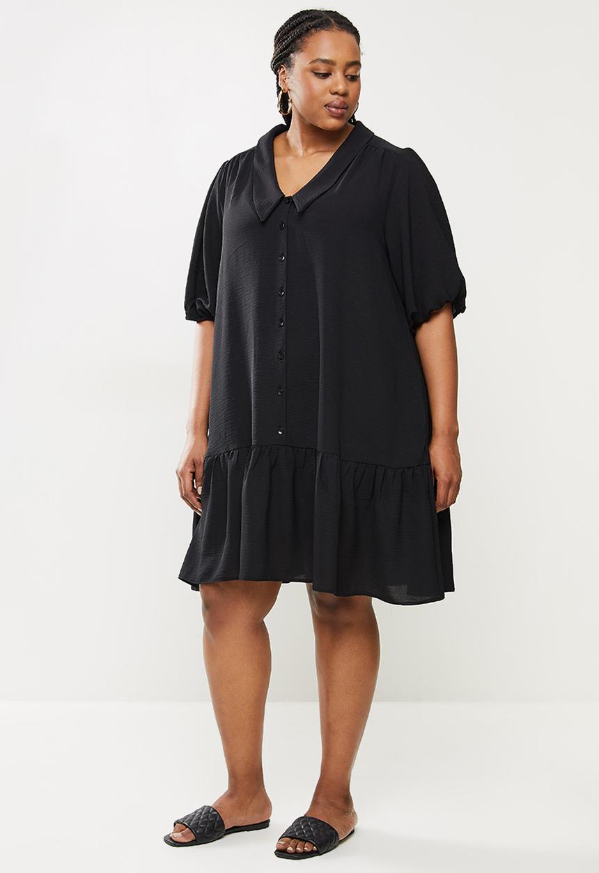 Me&B - Plus dropped waist shirt dress with drop collar - black