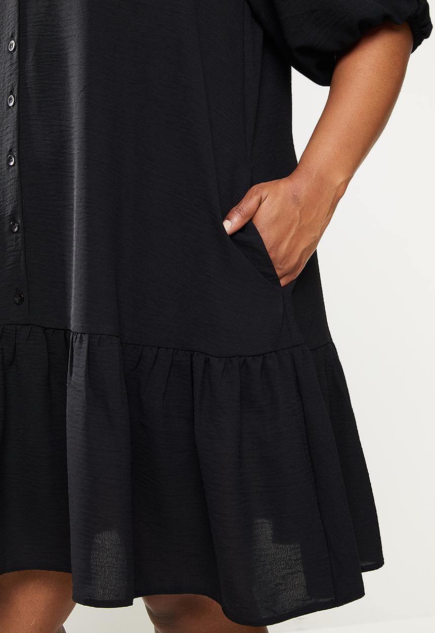 Me&B - Plus dropped waist shirt dress with drop collar - black
