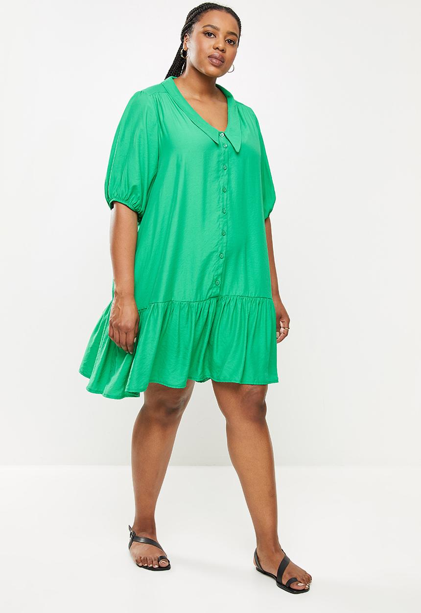 Me&B - Plus dropped waist shirt dress with drop collar - green