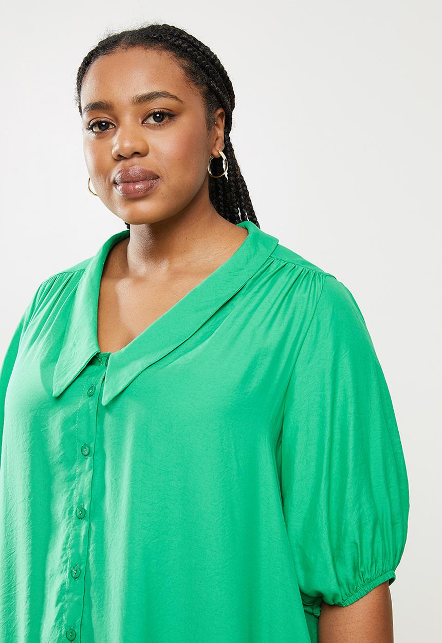 Me&B - Plus dropped waist shirt dress with drop collar - green
