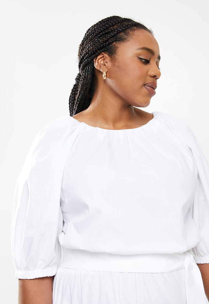 Me&B - Plus miss candy raglan bellow sleeve dress - white
