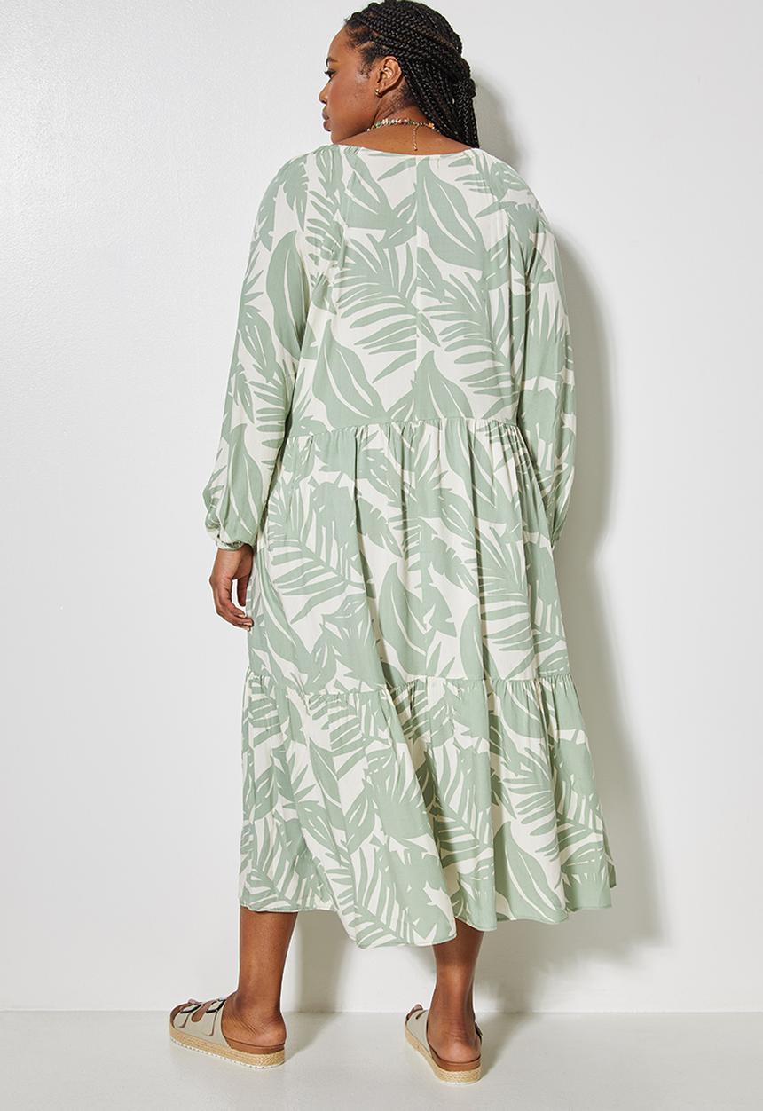 Superbalist - V-neck tiered dress - sage print