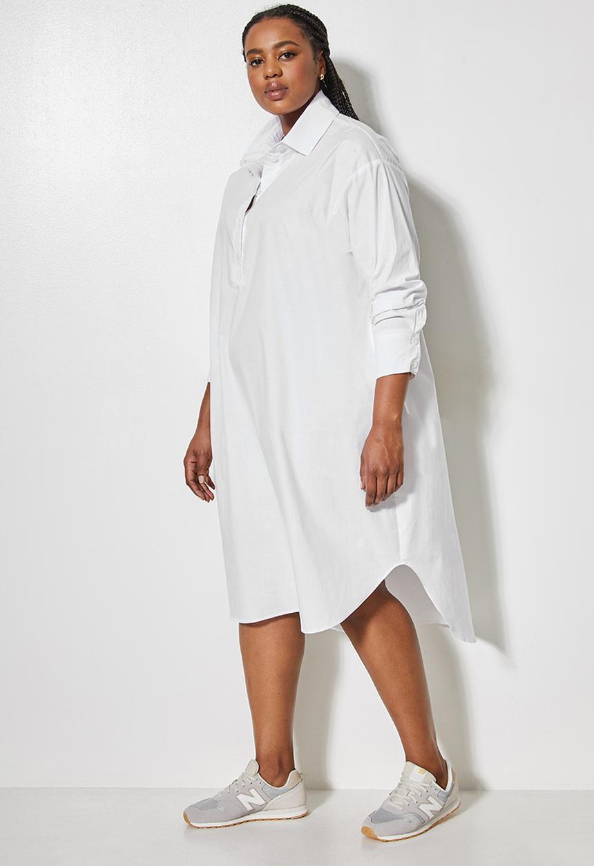 Superbalist - Curved hem shirt dress - white