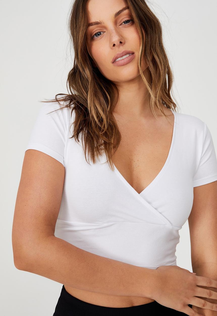 Cotton On - Toni wrap front top - white