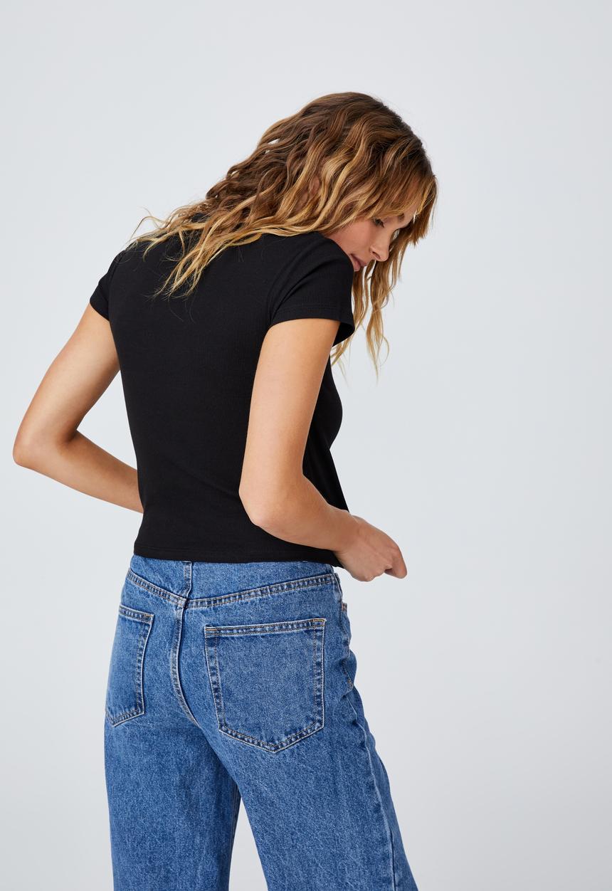 Cotton On - The one organic rib crew short sleeve tee - black