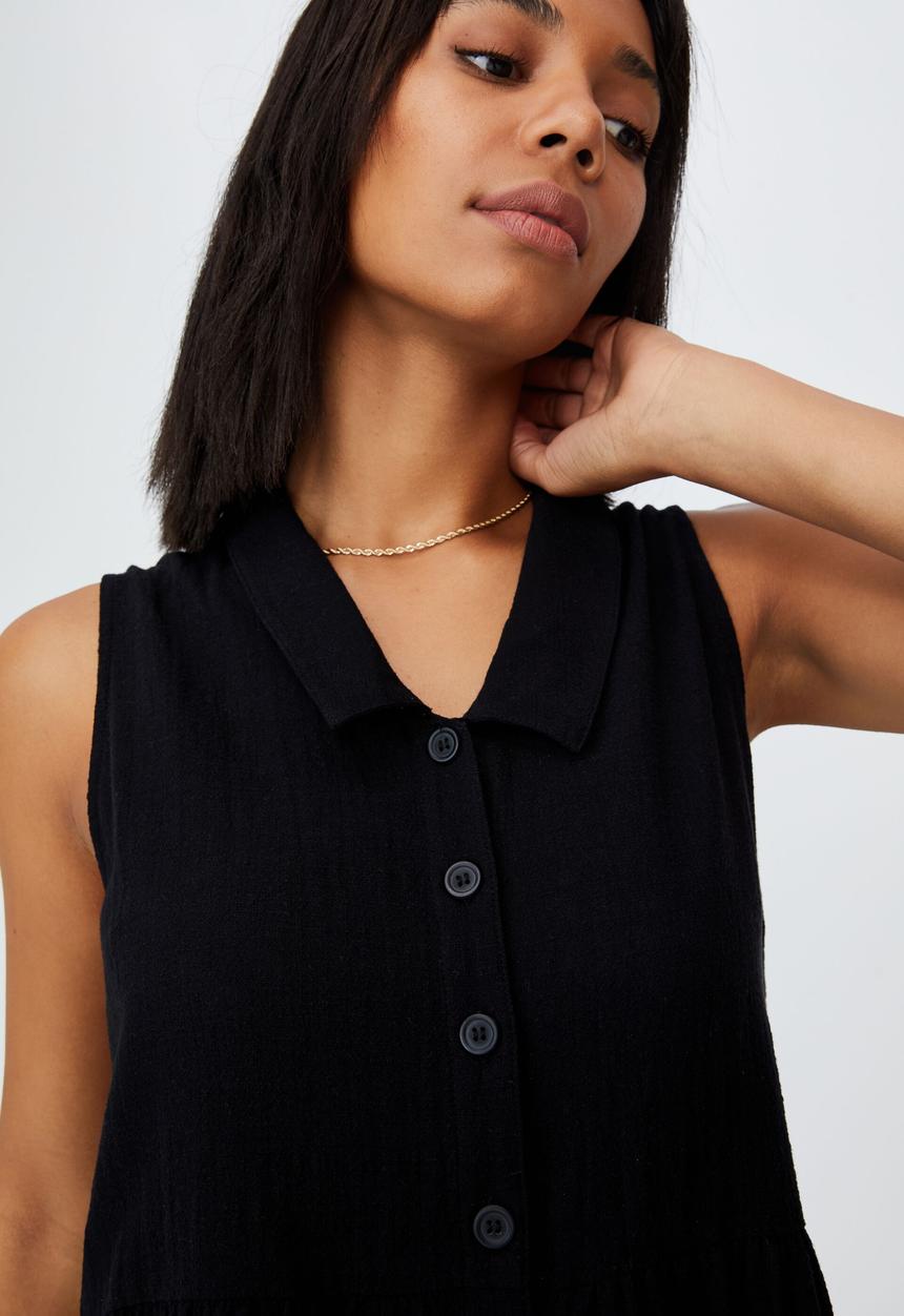 Cotton On - Woven zoe sleeveless smock mini dress - black