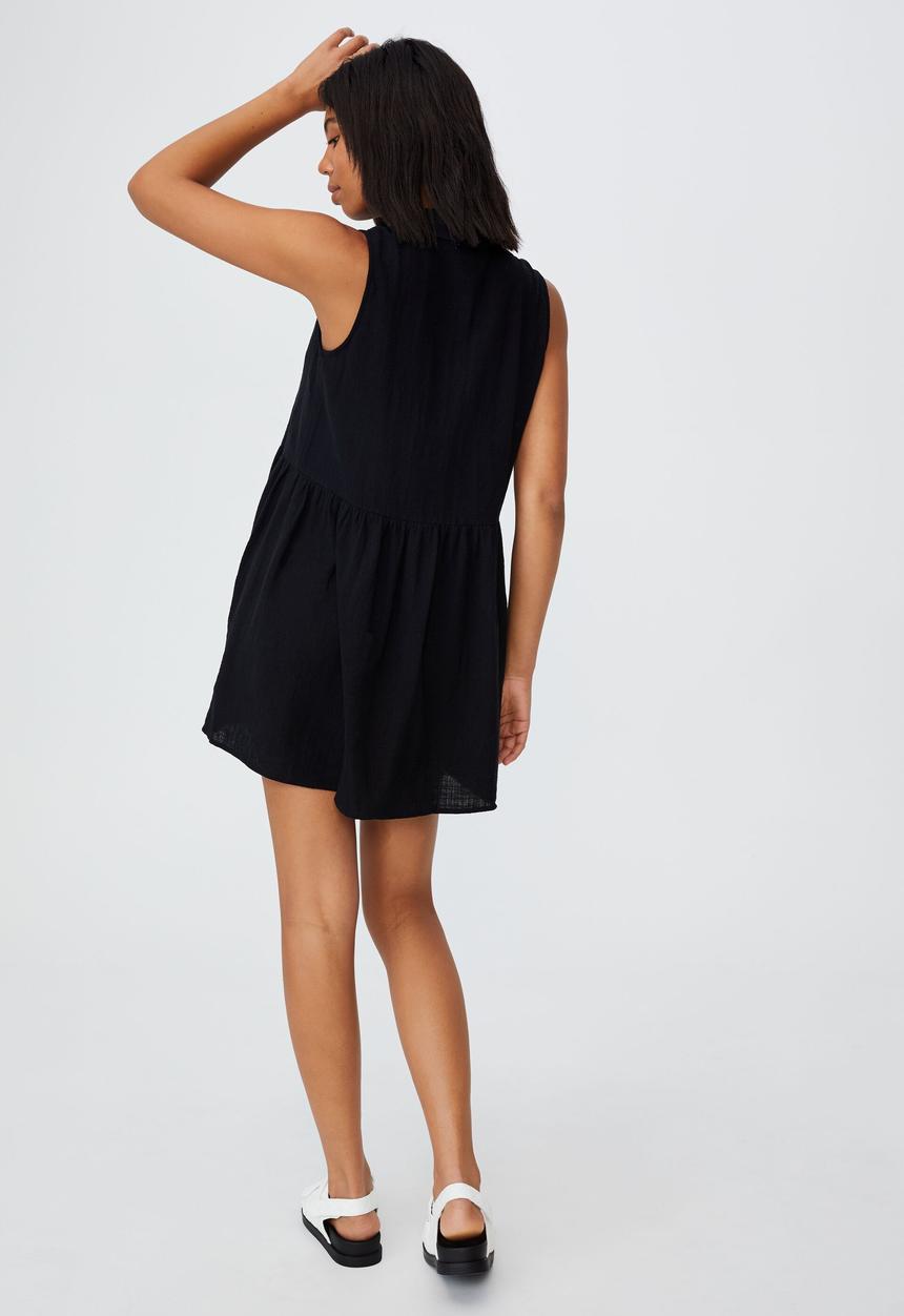 Cotton On - Woven zoe sleeveless smock mini dress - black