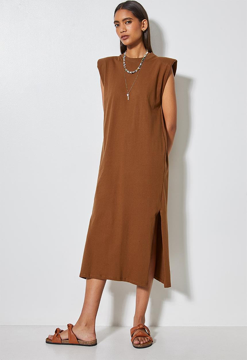 Superbalist - Shoulder pad colomn dress - tortoise shell