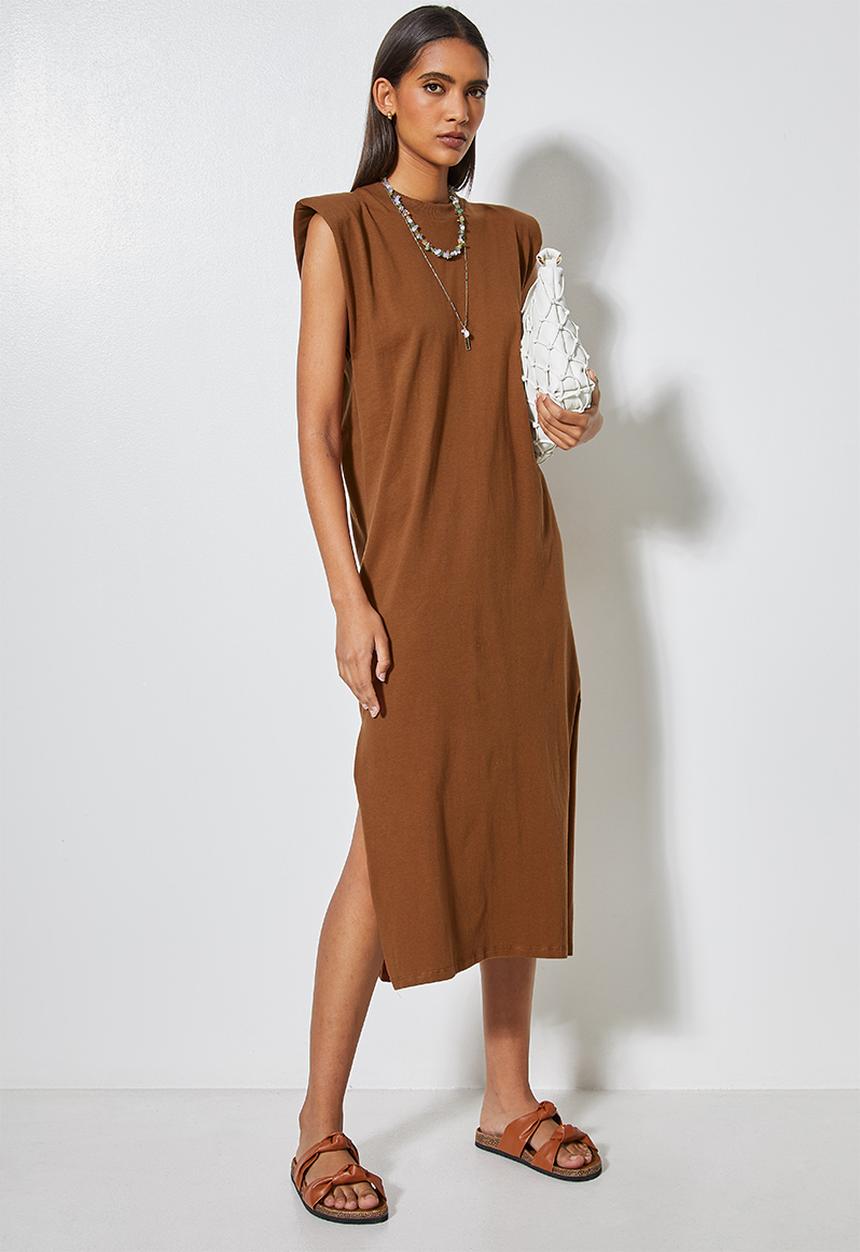 Superbalist - Shoulder pad colomn dress - tortoise shell