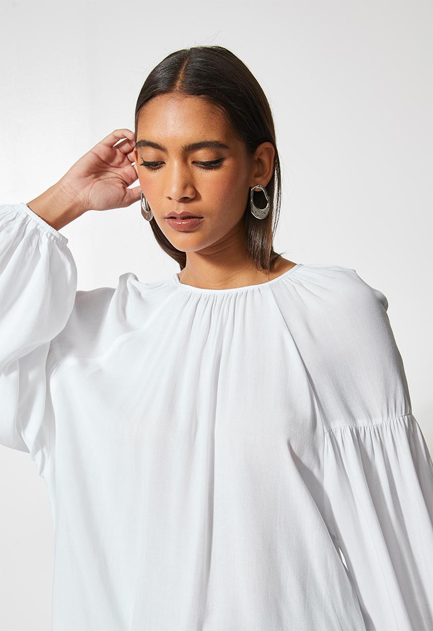 VELVET - Volume blouse with open back - white 