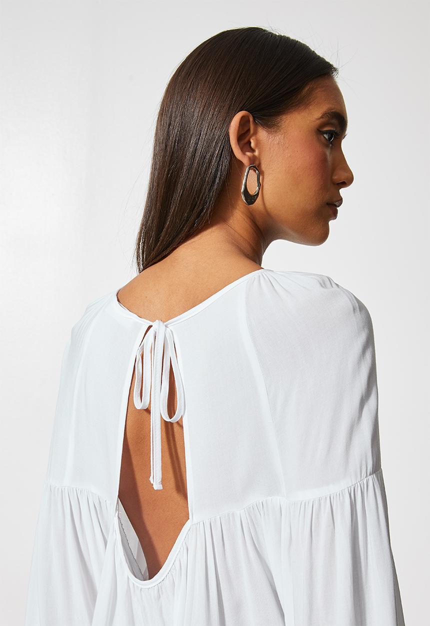VELVET - Volume blouse with open back - white 