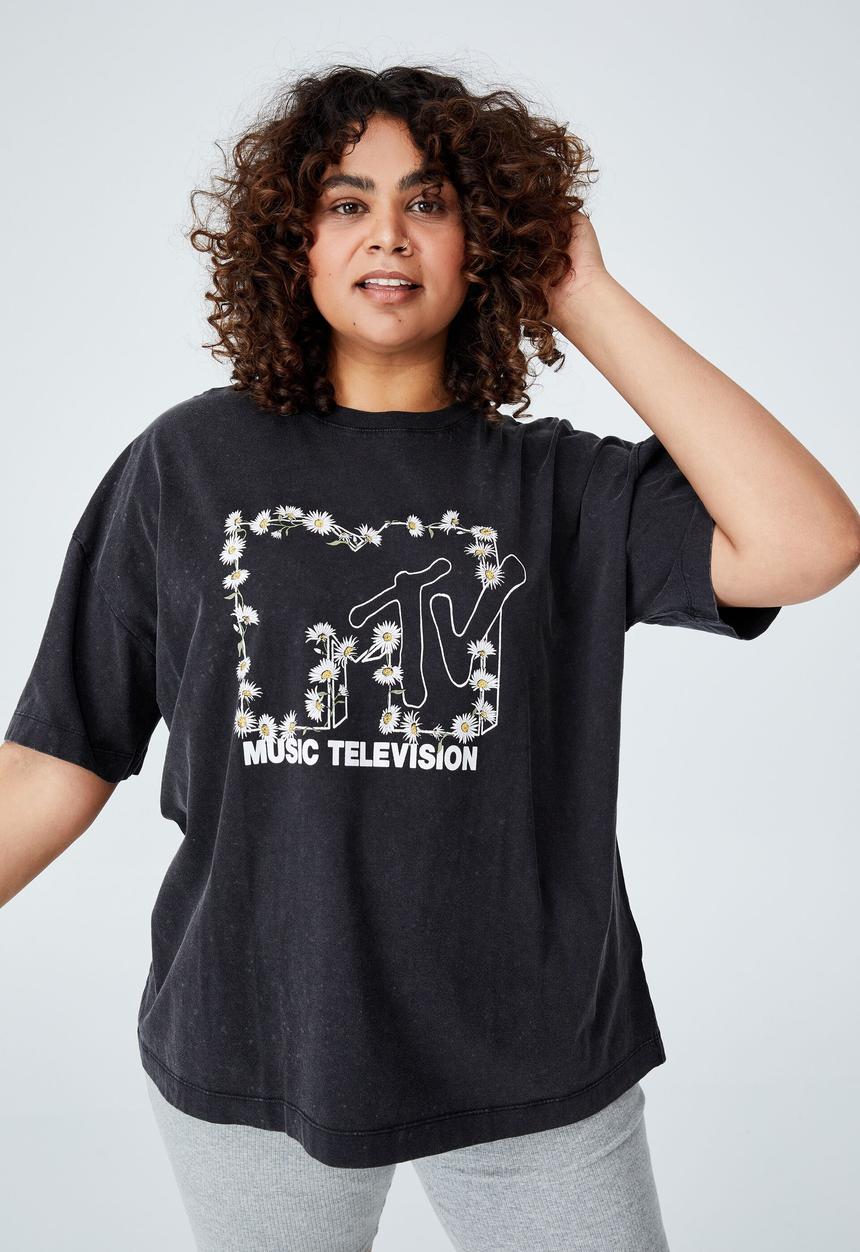 Cotton On - Curve oversized license graphic tee - black