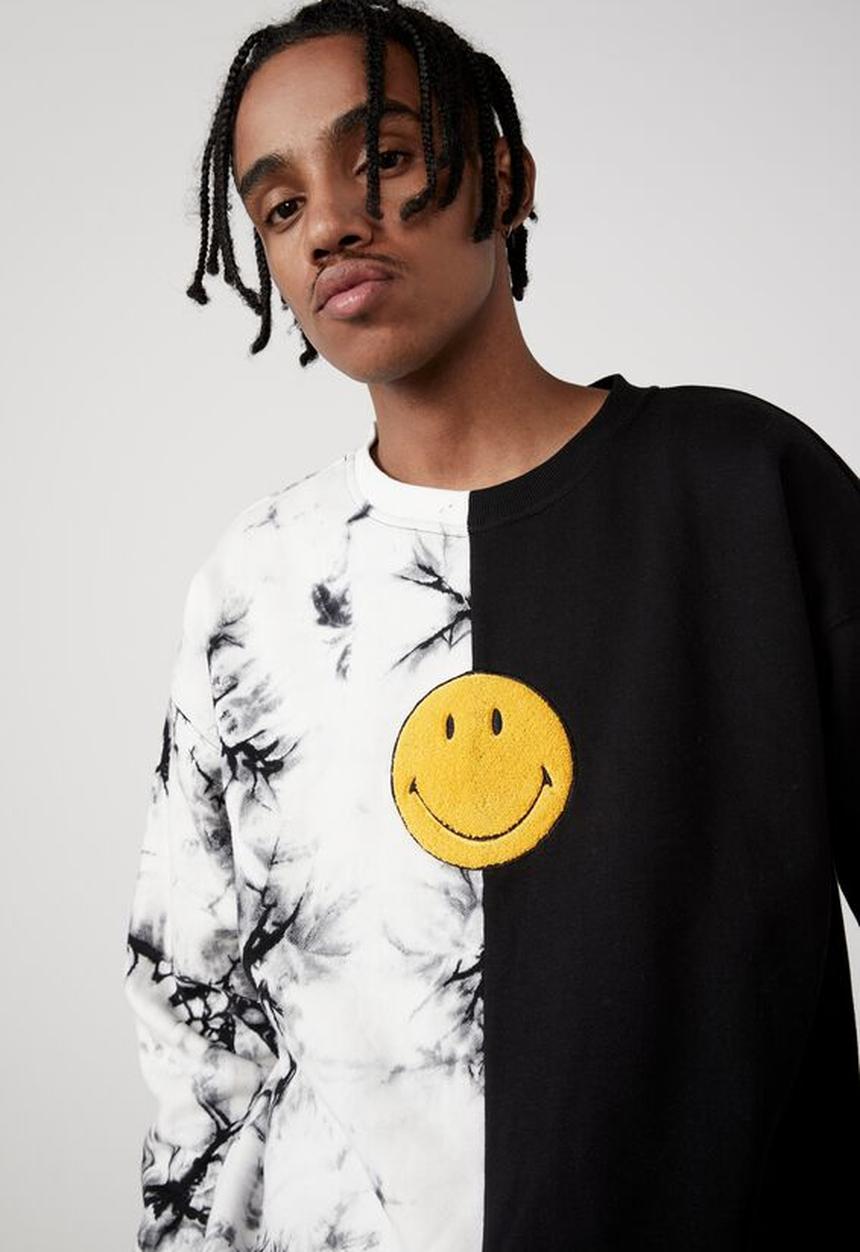 Factorie - Smiley oversized crew - black & white 