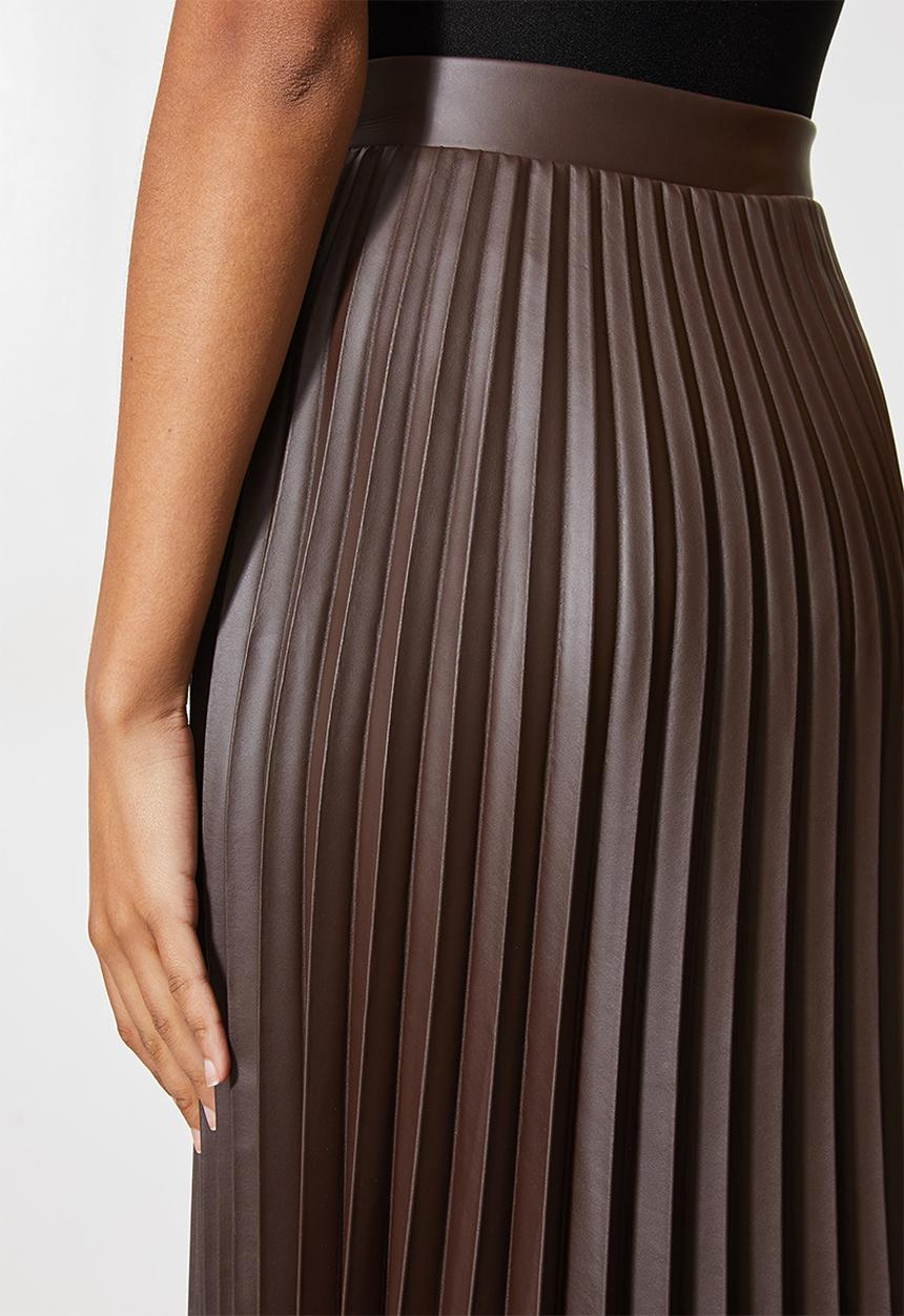 VELVET - Pu pleated a-line midi skirt - brown 