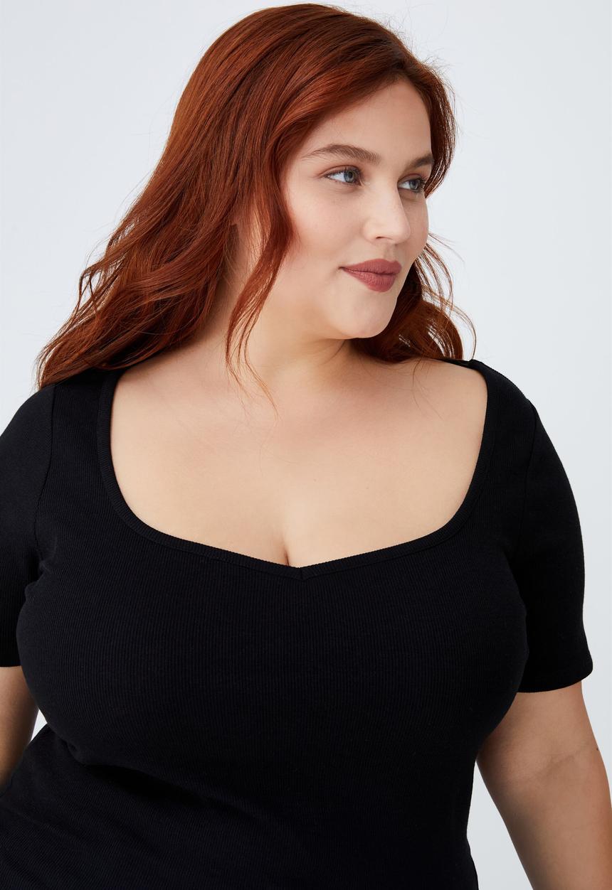 Cotton On - Curve sweetheart short sleeve top - black
