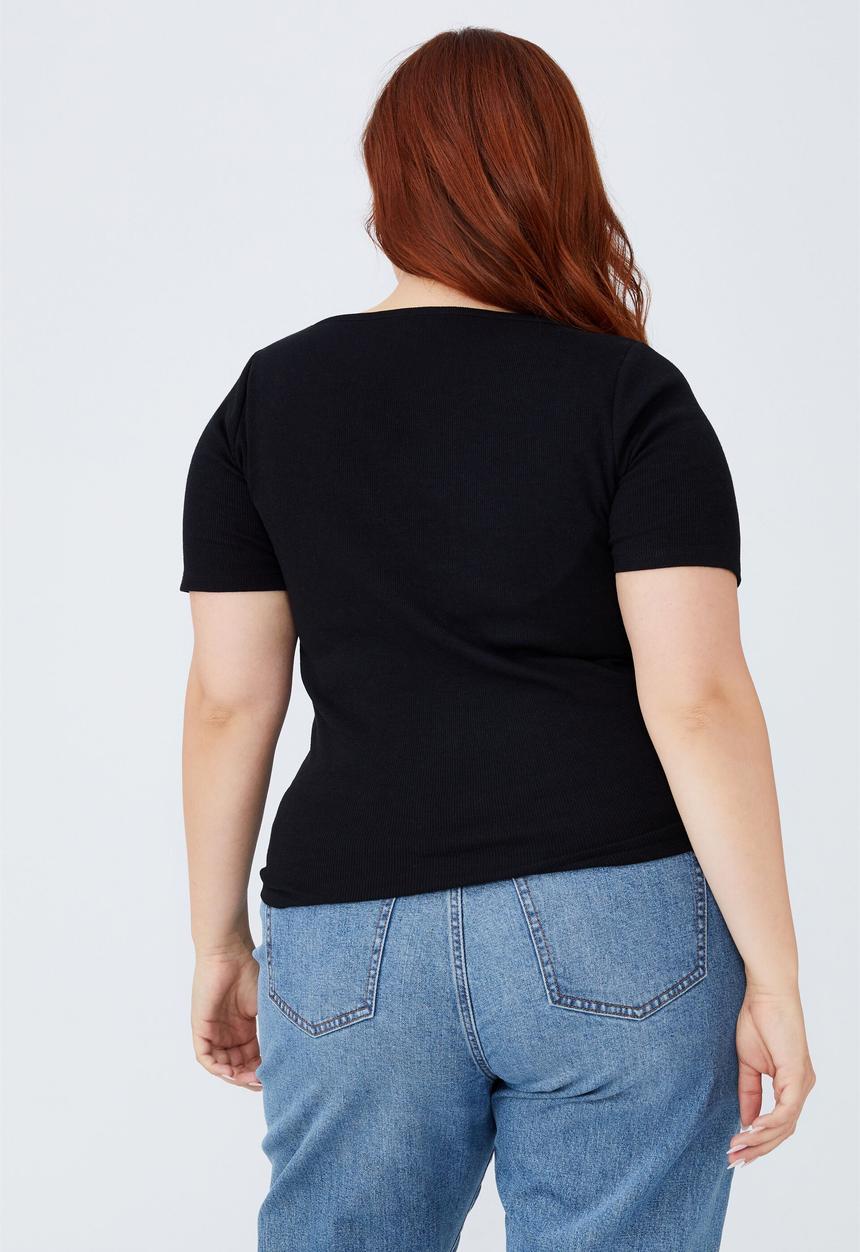 Cotton On - Curve sweetheart short sleeve top - black