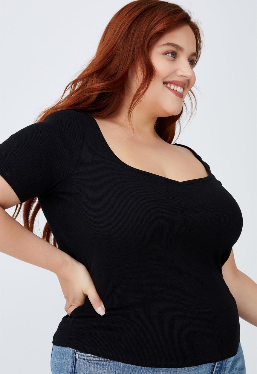 Cotton On - Curve sweetheart short sleeve top - black