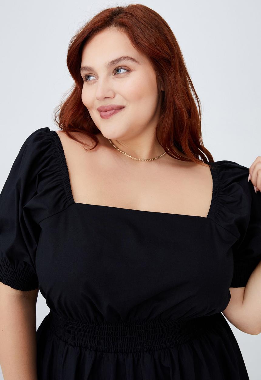 Cotton On - Curve woven square neck midi dress - black
