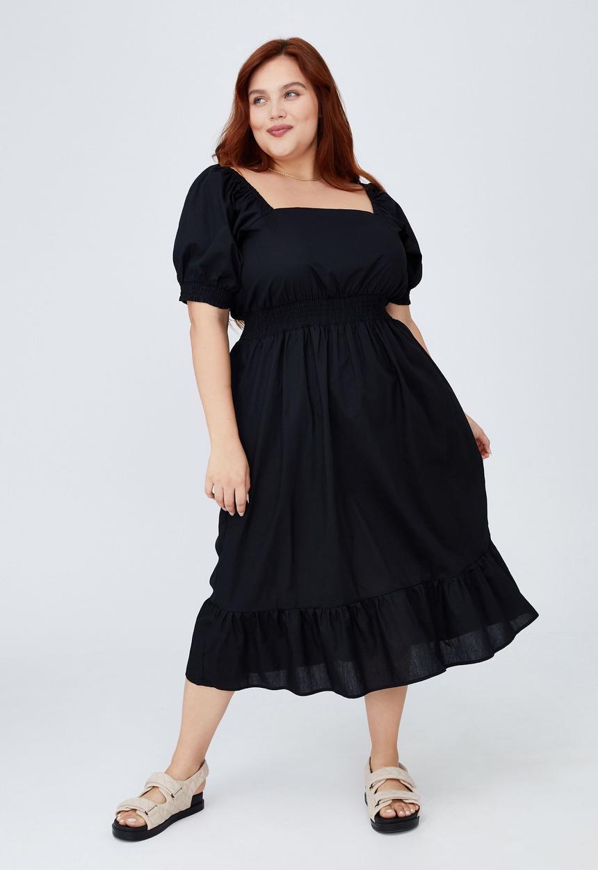 Cotton On - Curve woven square neck midi dress - black