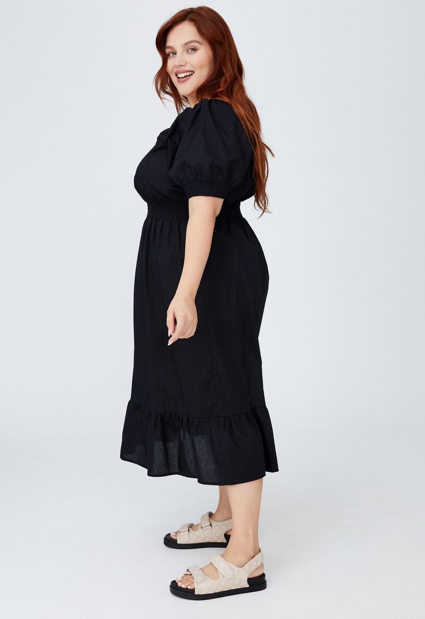 Cotton On - Curve woven square neck midi dress - black