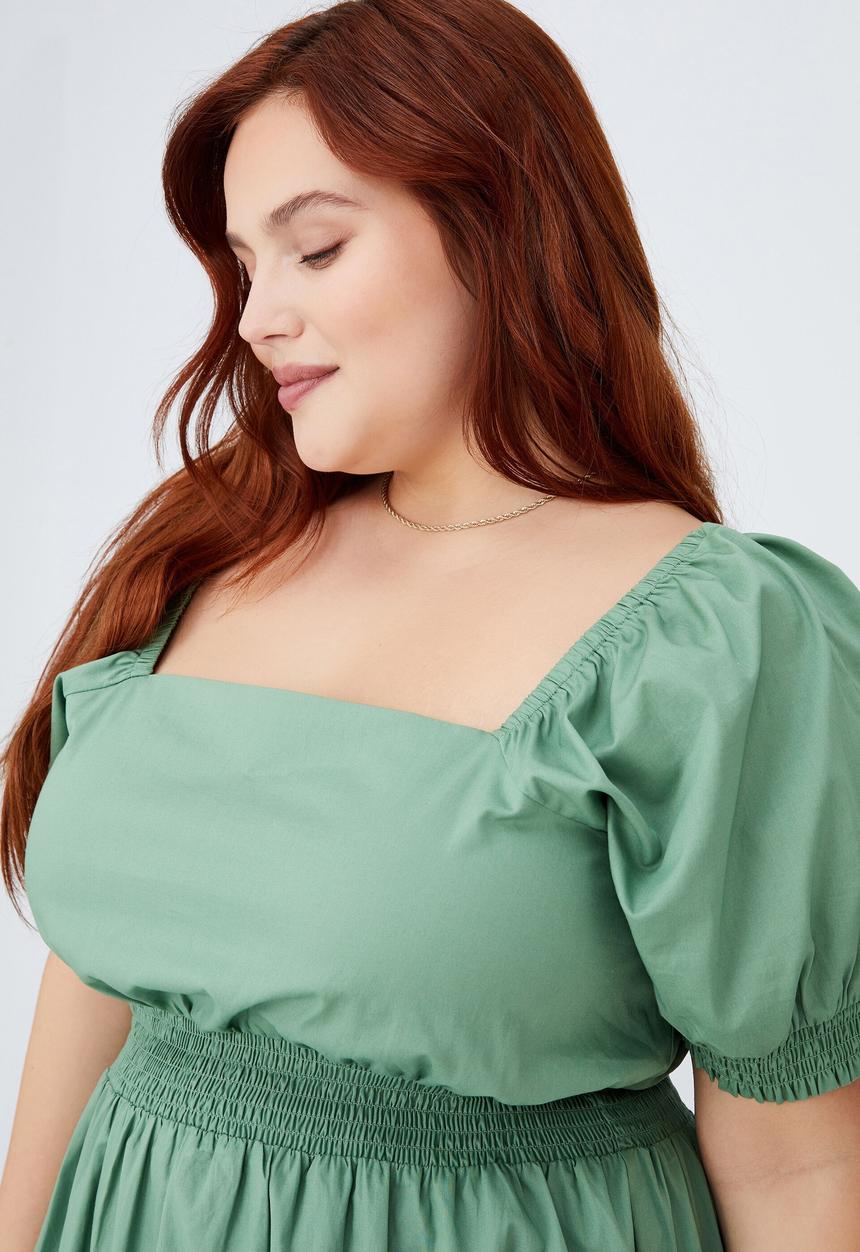 Cotton On - Curve woven square neck midi dress - pistachio green