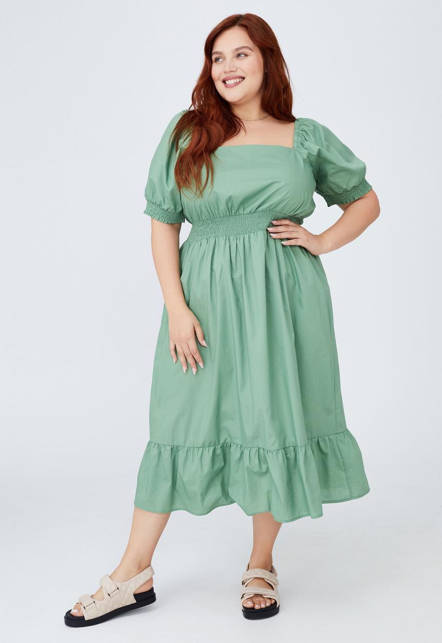 Cotton On - Curve woven square neck midi dress - pistachio green