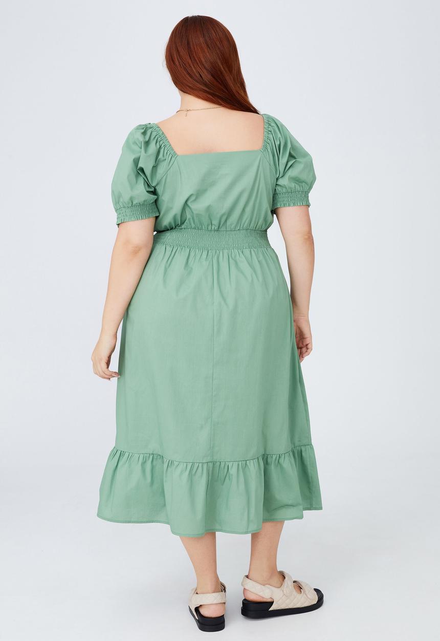 Cotton On - Curve woven square neck midi dress - pistachio green