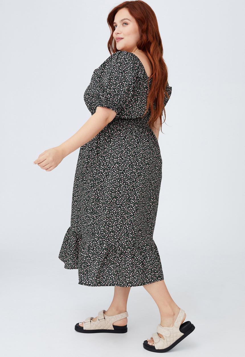 Cotton On - Curve woven square neck midi dress - tanya tulip black
