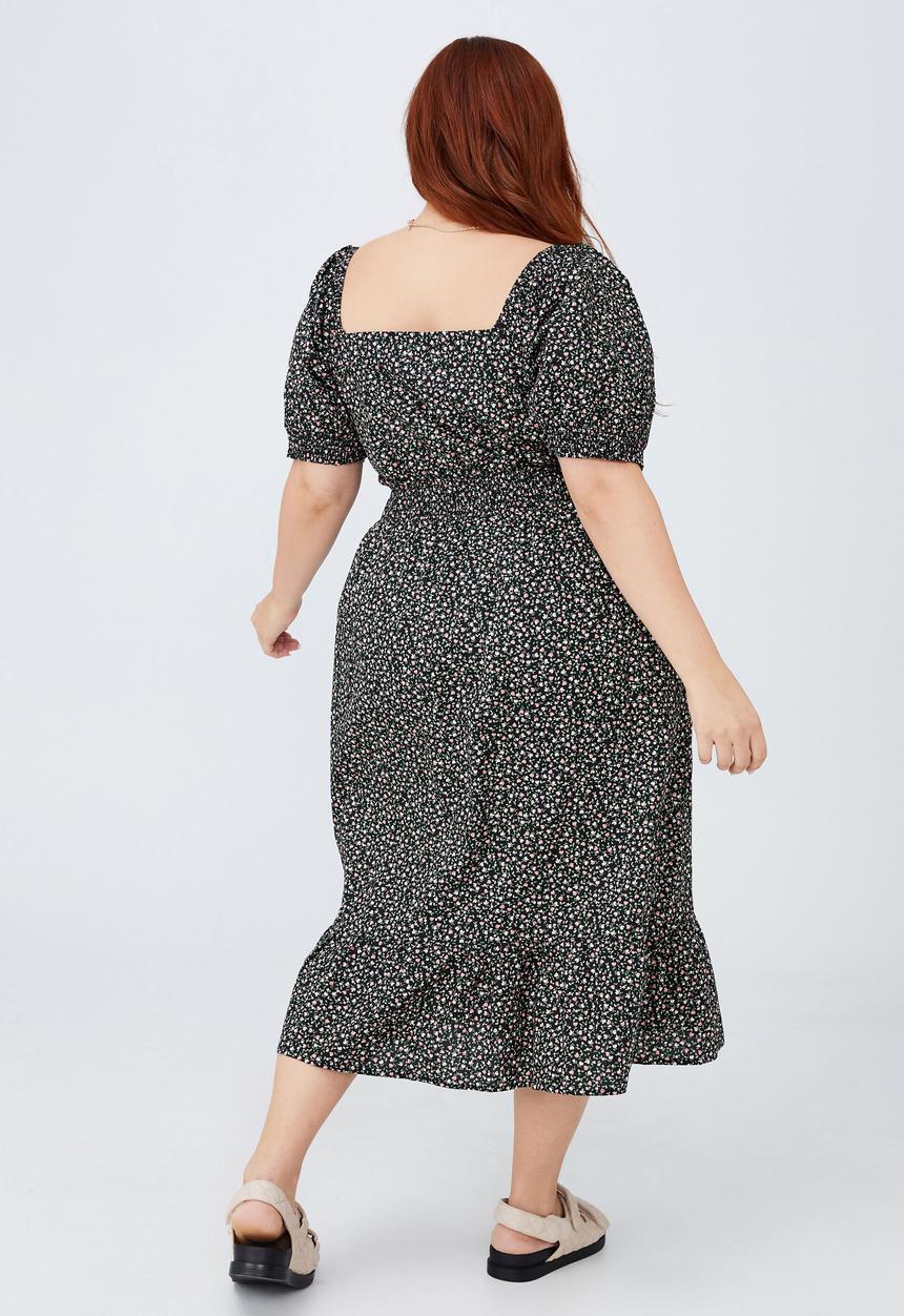 Cotton On - Curve woven square neck midi dress - tanya tulip black
