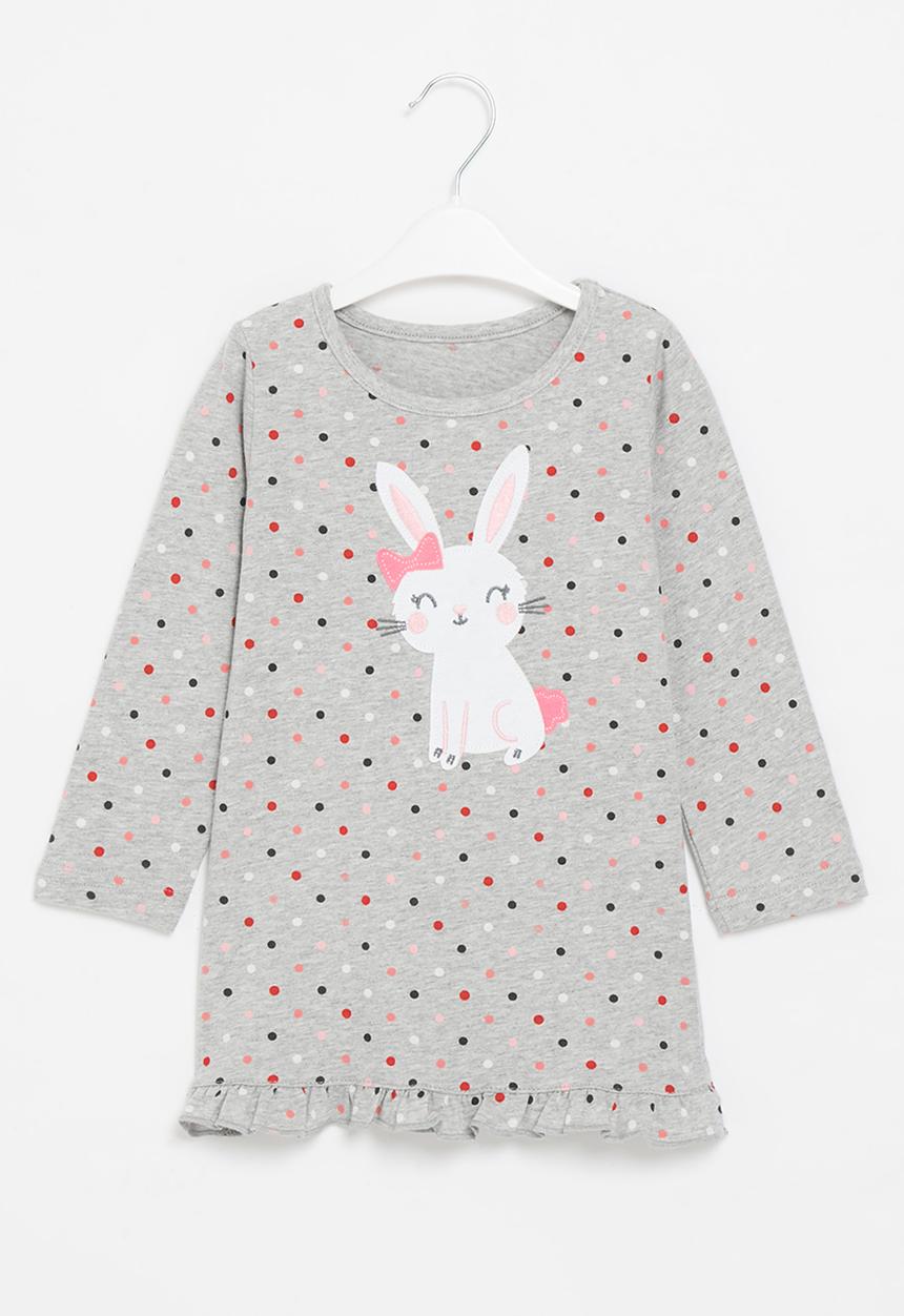 Pop Candy - Girls bunny polka dot dress - grey