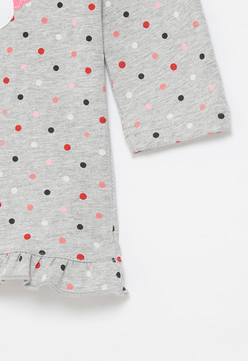 Pop Candy - Girls bunny polka dot dress - grey