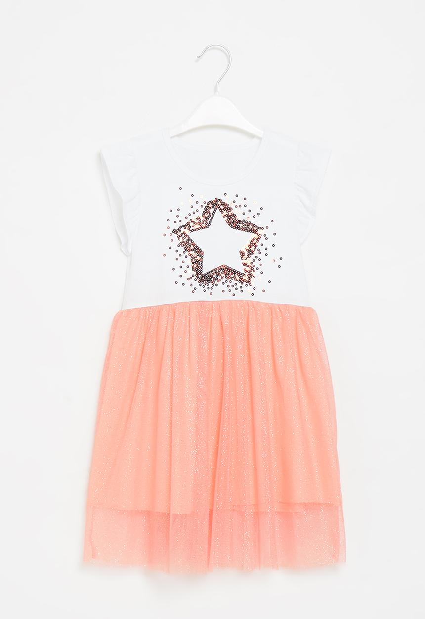 Pop Candy - Girls star mesh dress - white & pink