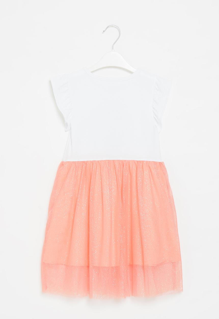 Pop Candy - Girls star mesh dress - white & pink