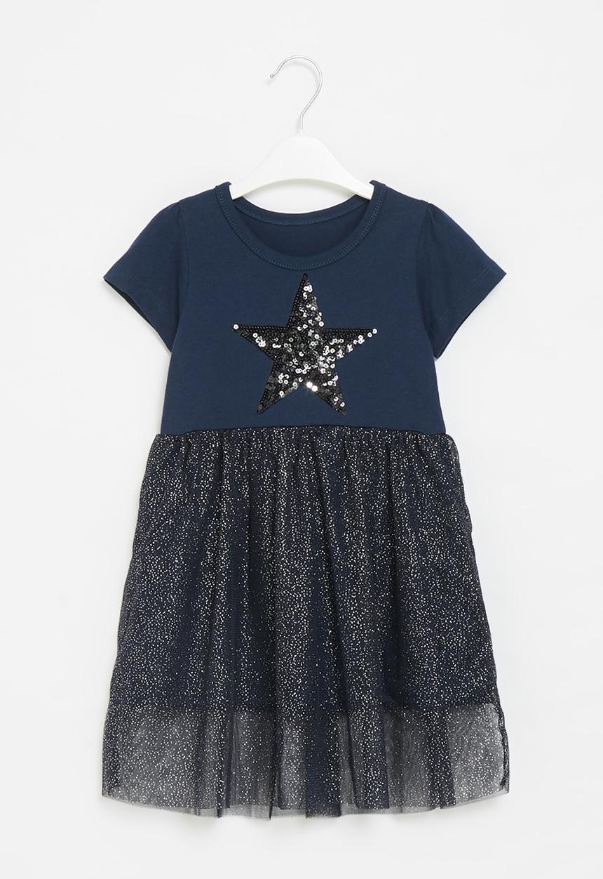 Pop Candy - Girls star mesh dress - navy