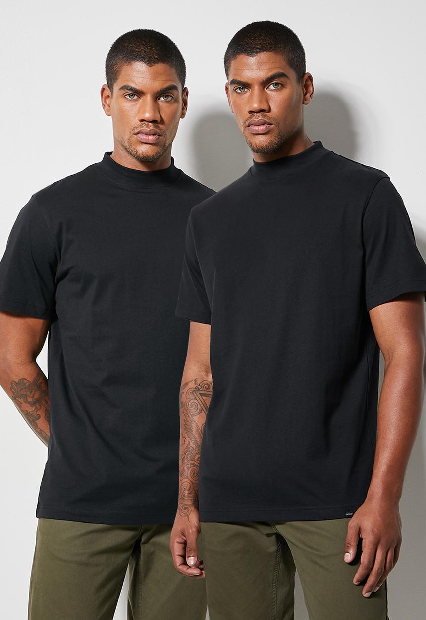 Superbalist - 2 Pack Aaron relaxed fit high neck tee - black 