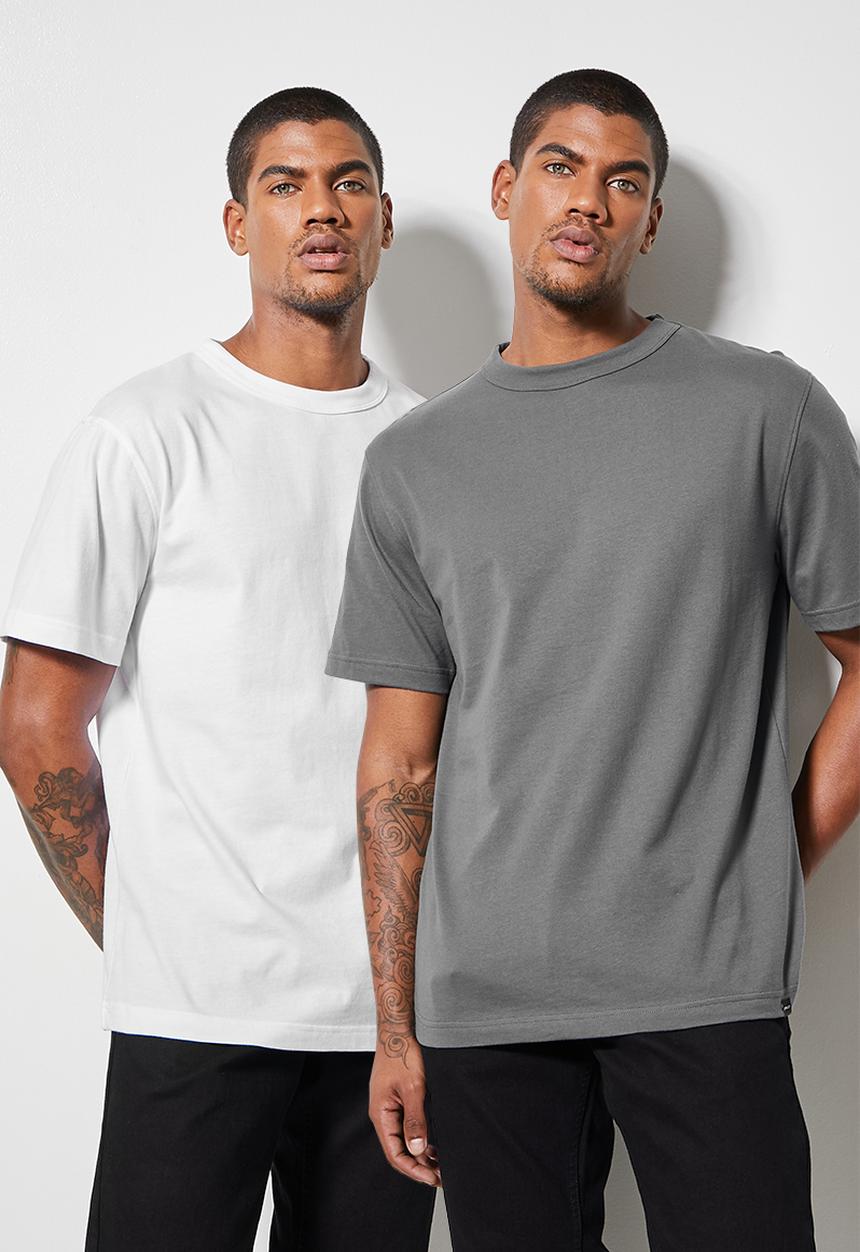 Superbalist - 2 Pack Aaron relaxed fit crew tee - white & dark grey 