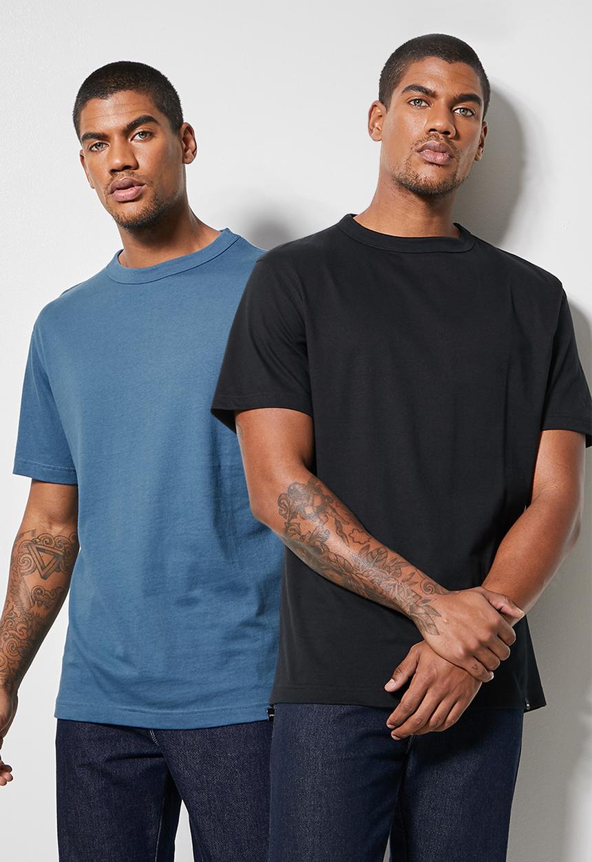 Superbalist - 2 Pack Aaron relaxed fit crew tee - black & dark blue