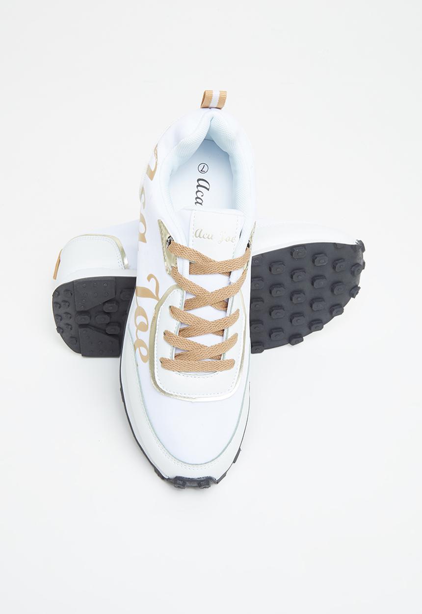 Aca Joe - Chunky logo sneaker - white & gold