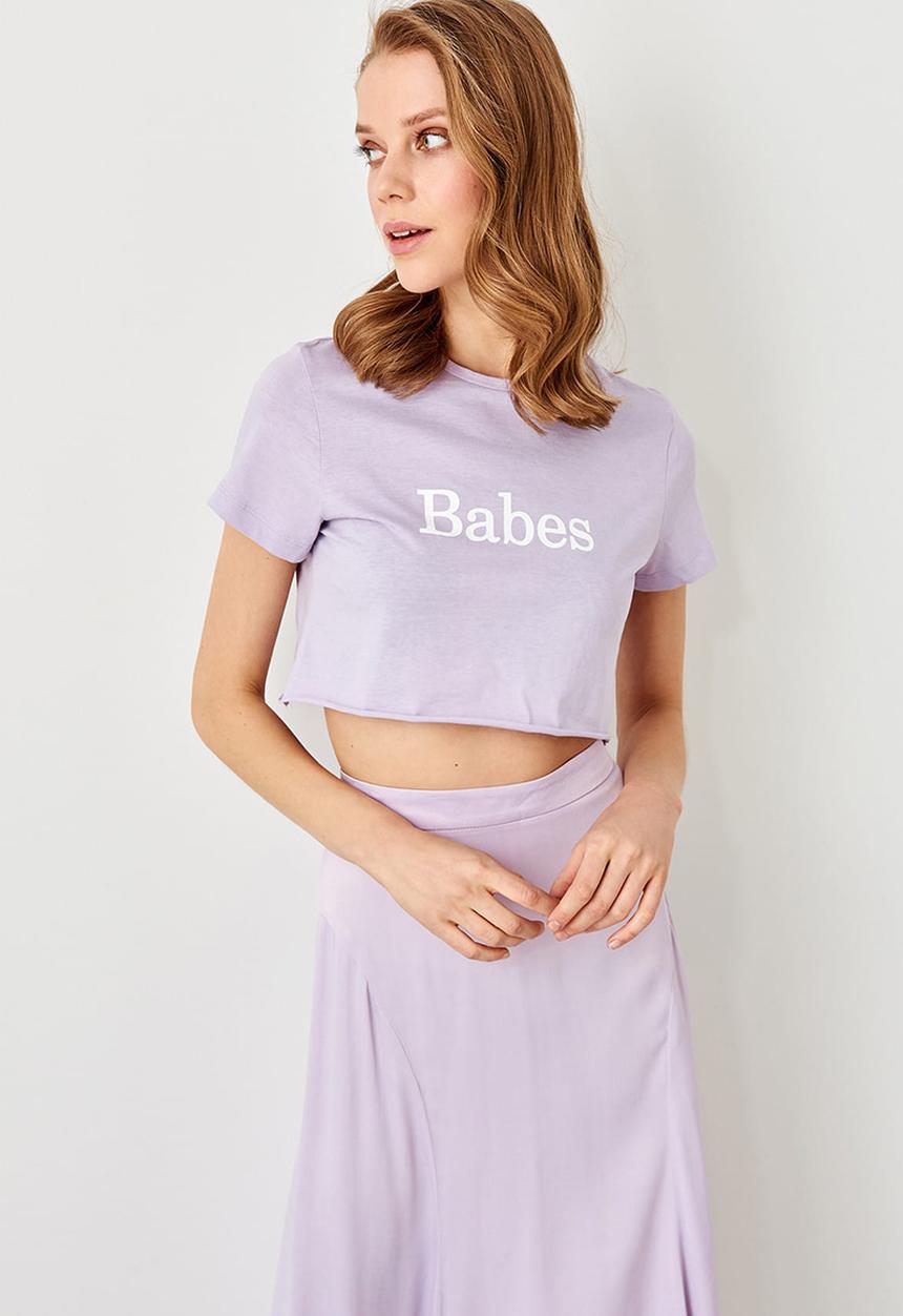 Trendyol - Printed knitted crop top T-shirt - lilac