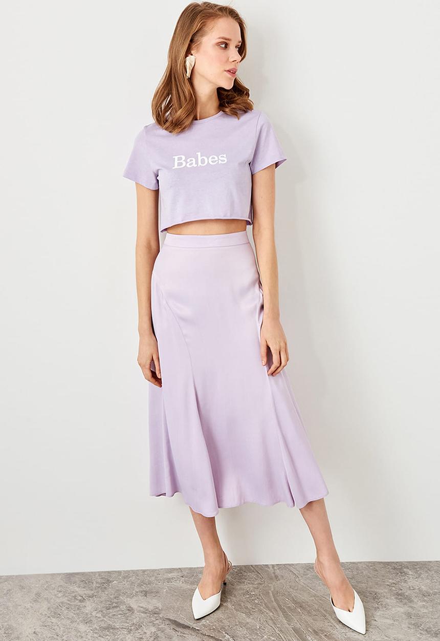 Trendyol - Printed knitted crop top T-shirt - lilac